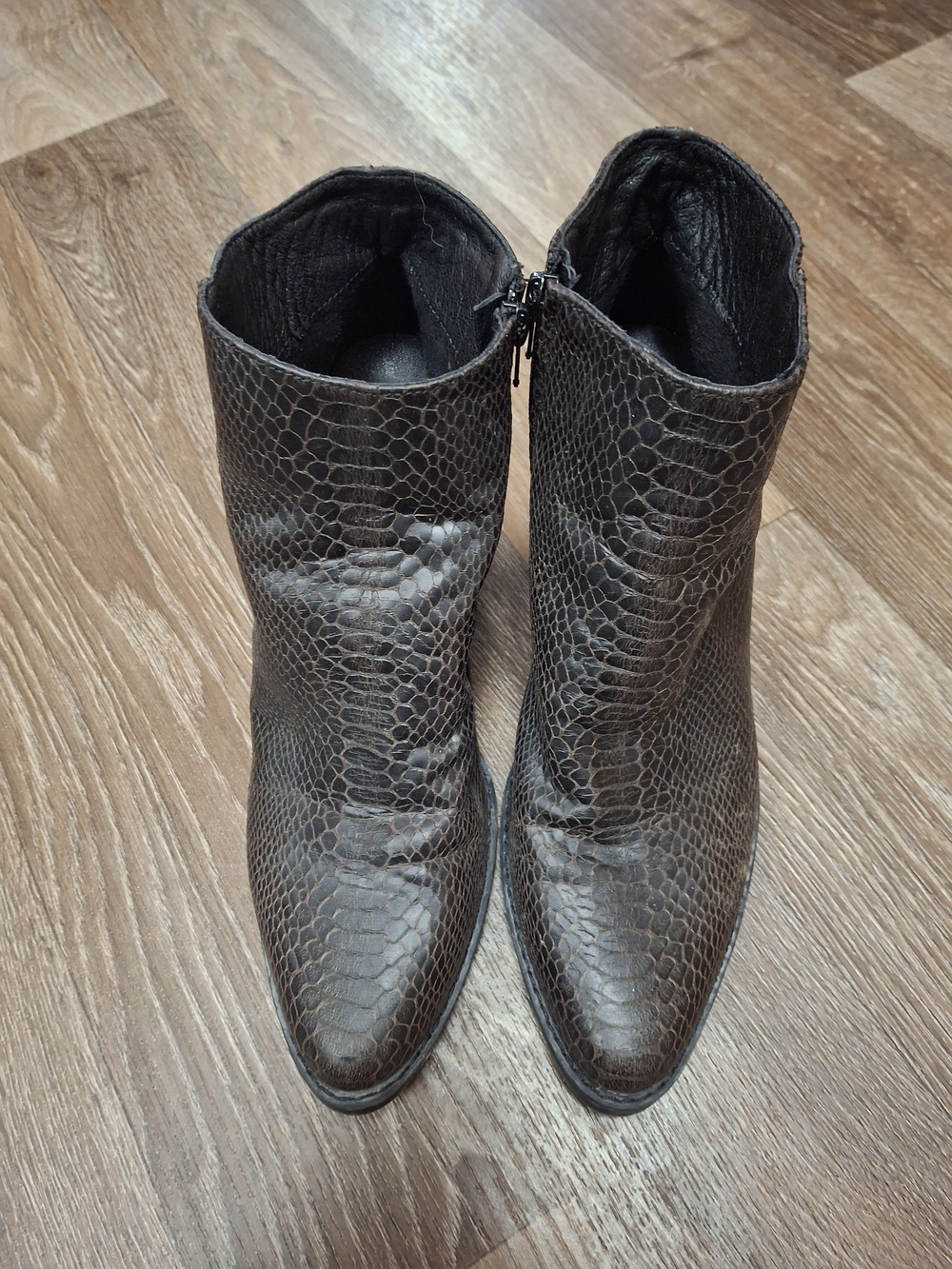 Women's Dark Brown Snake-Texture Ankle Boots